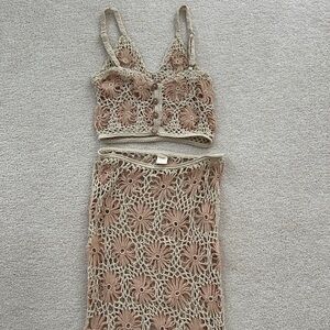 Chic Beige Crochet Coverup Set